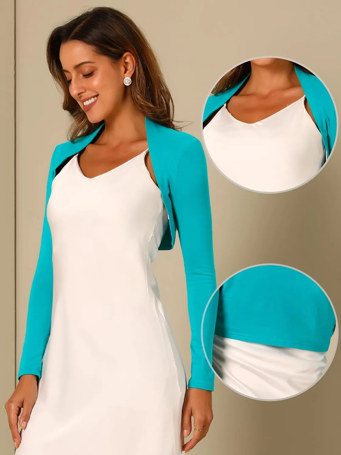 Allegra K Elegant Shrugs for Women's Long Sleeve Cotton Knit Open Front Bolero Shrug