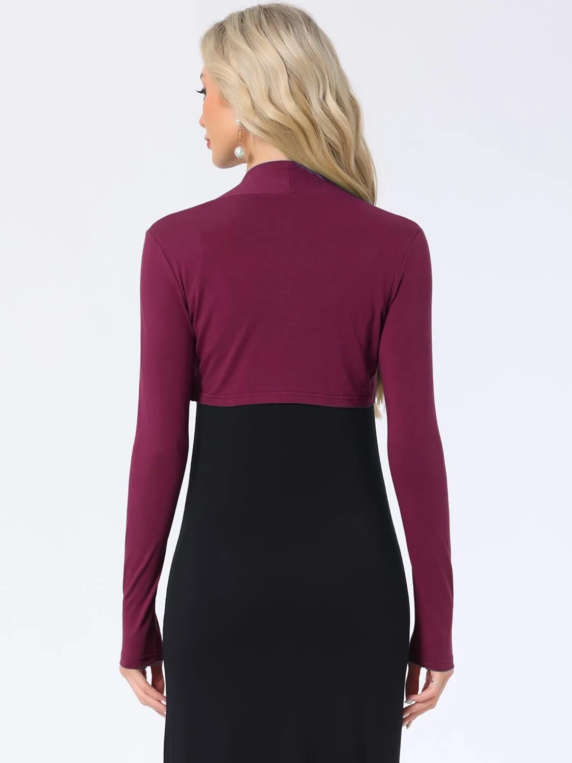 Allegra K Elegant Shrugs for Women's Long Sleeve Cotton Knit Open Front Bolero Shrug