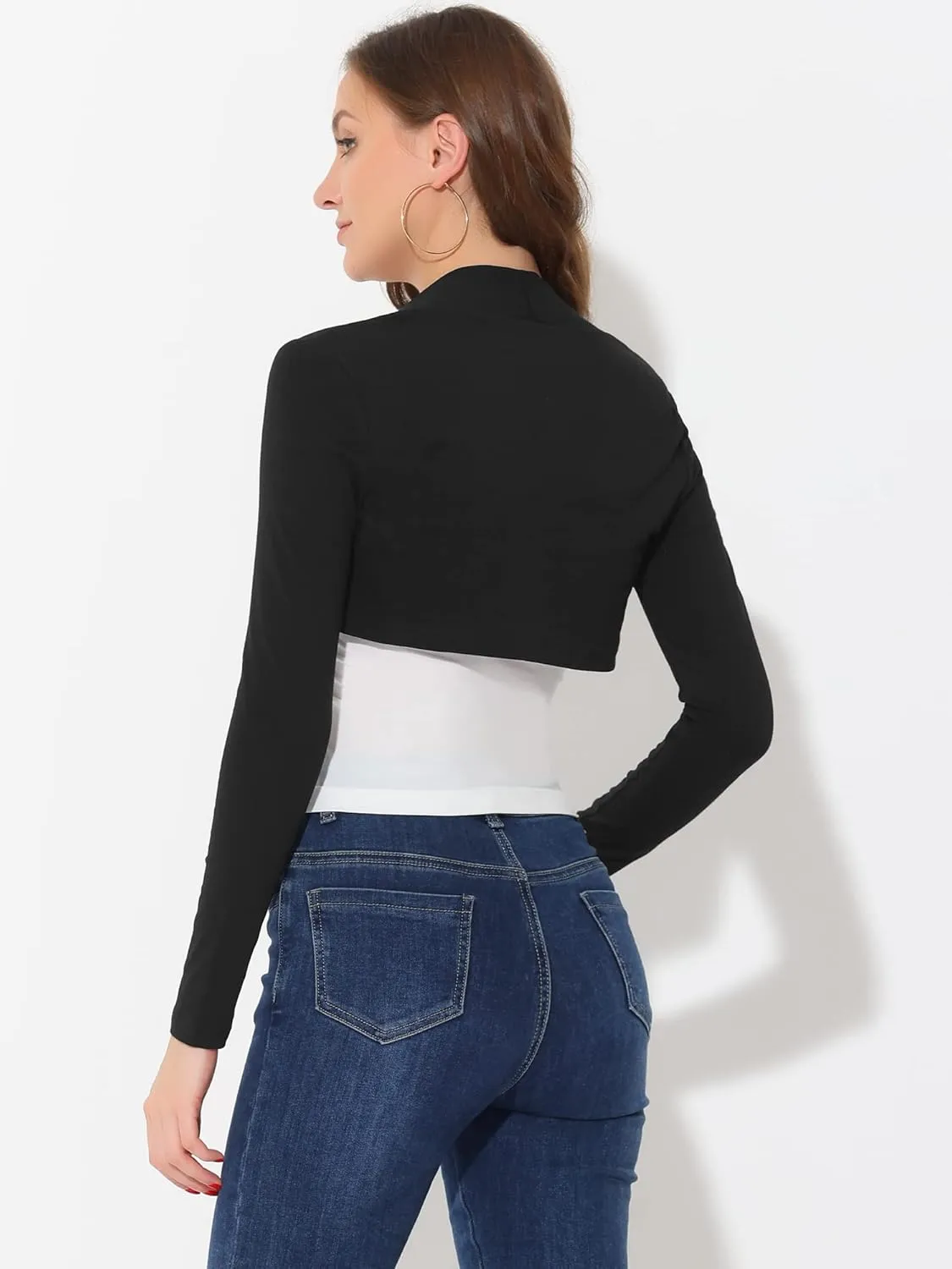 Allegra K Elegant Shrugs for Women's Long Sleeve Cotton Knit Open Front Bolero Shrug