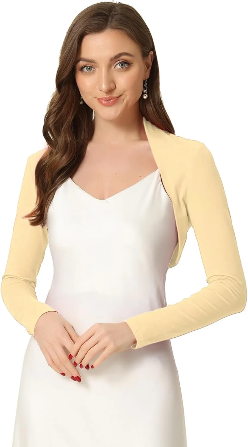 Allegra K Elegant Shrugs for Women's Long Sleeve Cotton Knit Open Front Bolero Shrug