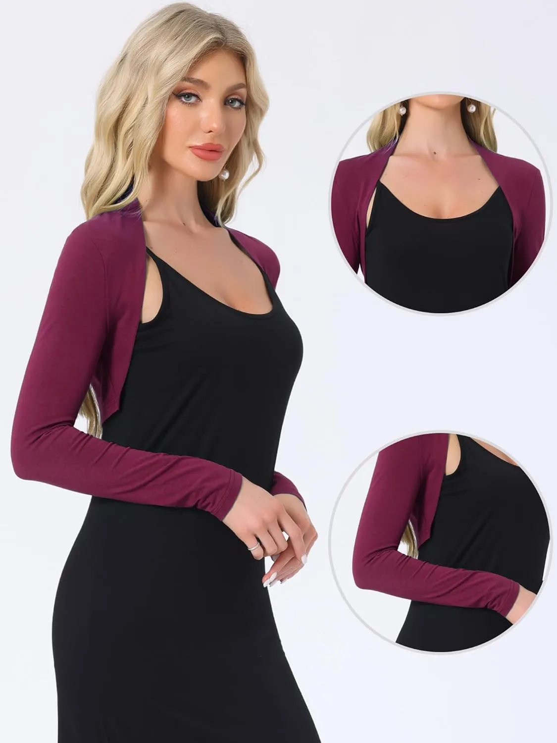 Allegra K Elegant Shrugs for Women's Long Sleeve Cotton Knit Open Front Bolero Shrug