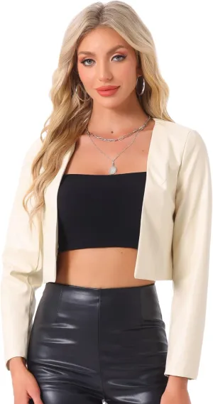 Allegra K Faux Leather Jacket for Women's Long Sleeve Short Coat Moto Biker Cropped PU Jackets