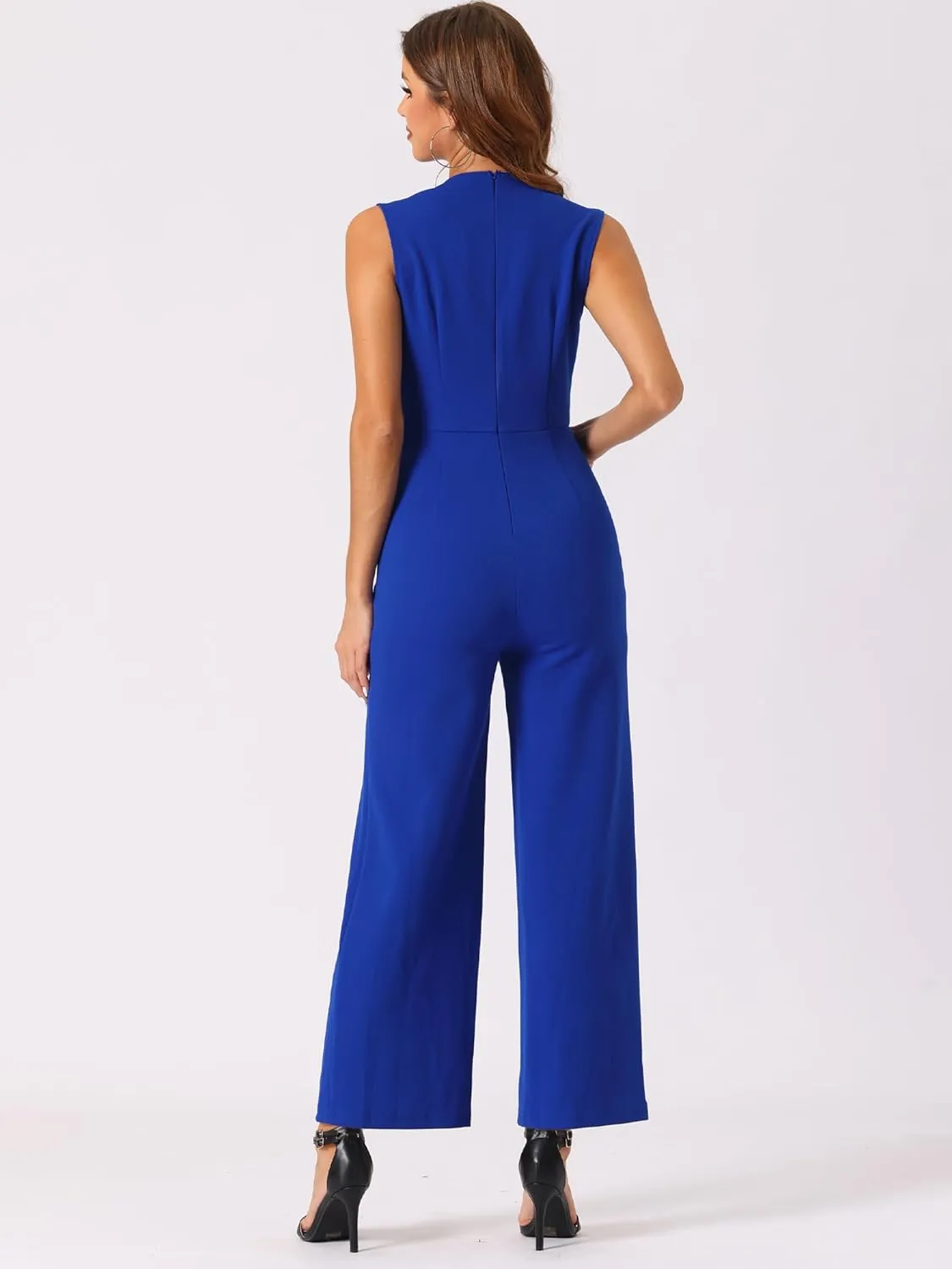 Allegra K Women's Elegant Jumpsuit V Neck Wrap Front High Waist Wide Leg Long Pants Jumpsuits