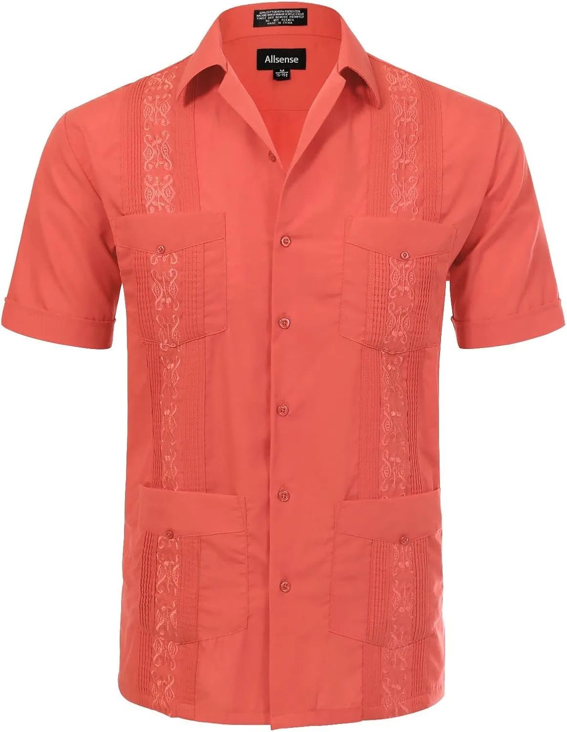 Allsense Men's Short-Sleeve Button-Down Cuban Guayabera Shirt
