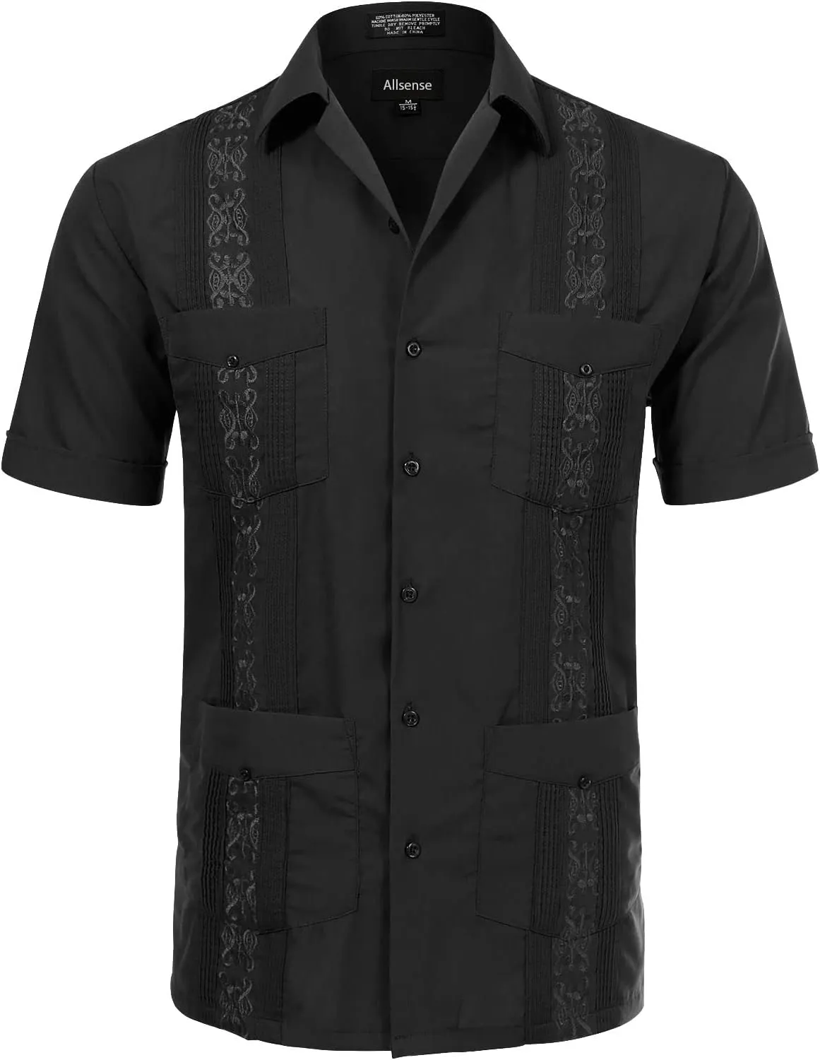 Allsense Men's Short-Sleeve Button-Down Cuban Guayabera Shirt