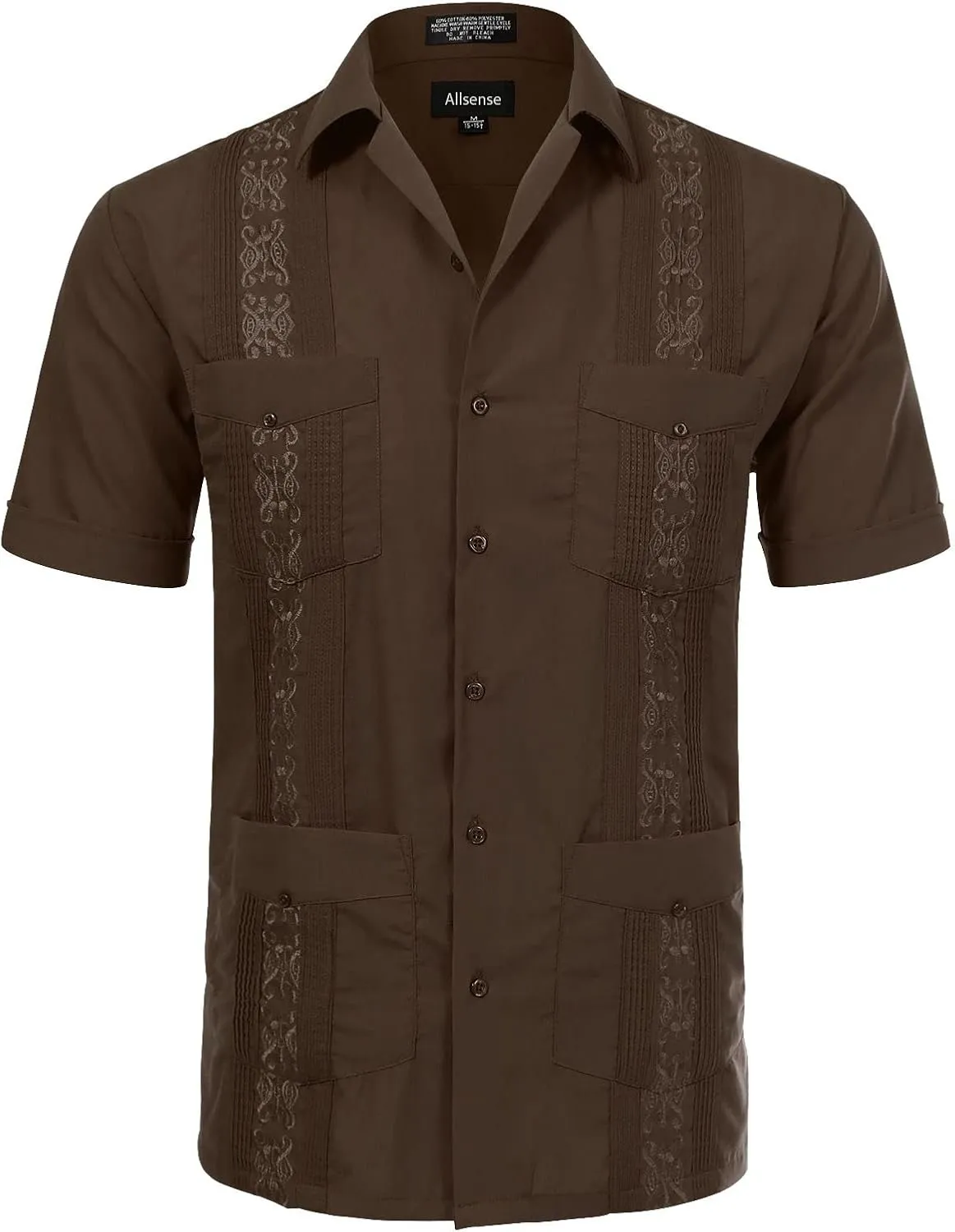 Allsense Men's Short-Sleeve Button-Down Cuban Guayabera Shirt