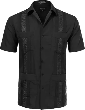 Allsense Men's Short-Sleeve Button-Down Cuban Guayabera Shirt