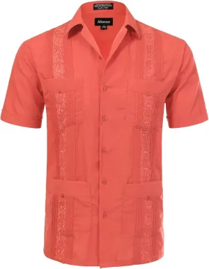 Allsense Men's Short-Sleeve Button-Down Cuban Guayabera Shirt