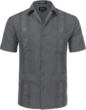 Allsense Men's Short-Sleeve Button-Down Cuban Guayabera Shirt