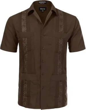 Allsense Men's Short-Sleeve Button-Down Cuban Guayabera Shirt