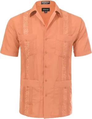 Allsense Men's Short-Sleeve Button-Down Cuban Guayabera Shirt