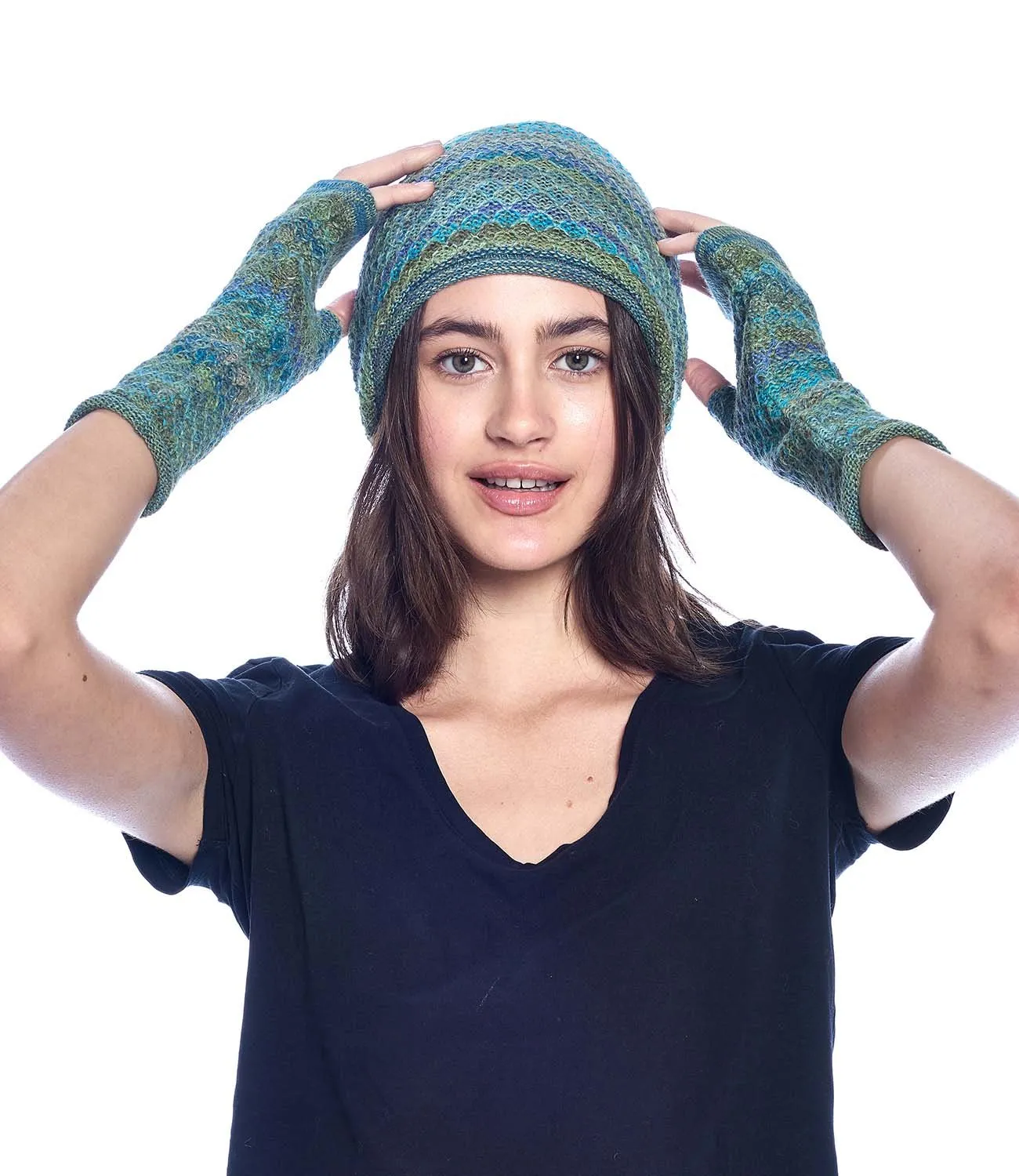 Alpaca Beanie Hat - Printed - Seaweed