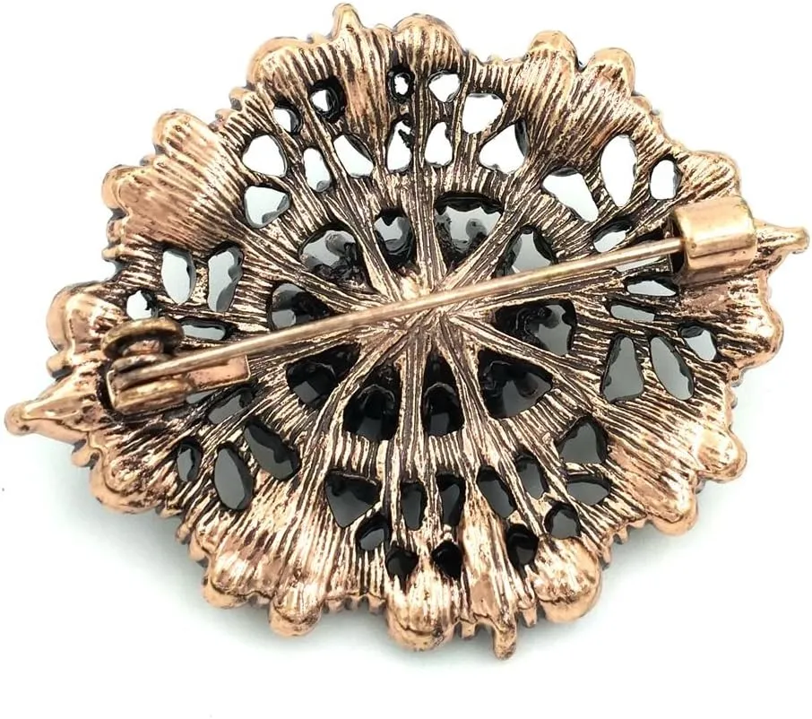 Antique Gold Tone Geometric Foliate Filigree Art Deco Blue Oval Shaped Brooch (Blue)