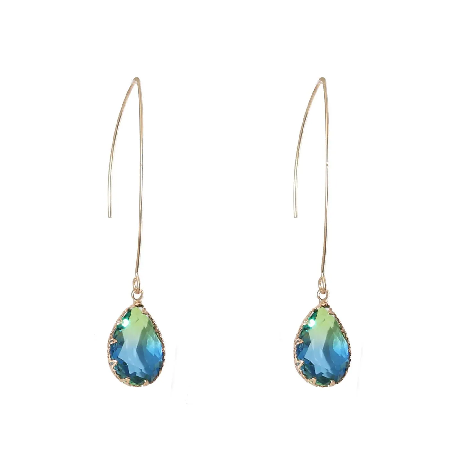 Aquamarine Green Gradient Quartz Teardrop Earrings Gold Plated Transmittance Quartz Drop Dangle Earring For Women Girls Personalized Handmade Jewelry Earrings Gift (Aquamarine Green)