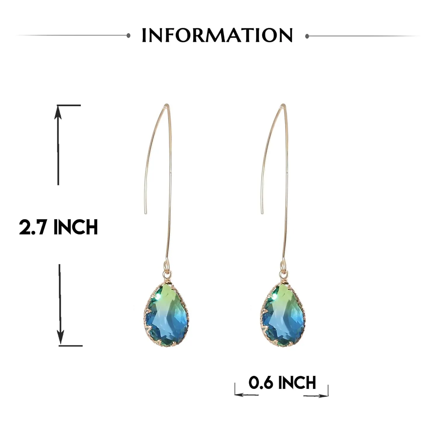 Aquamarine Green Gradient Quartz Teardrop Earrings Gold Plated Transmittance Quartz Drop Dangle Earring For Women Girls Personalized Handmade Jewelry Earrings Gift (Aquamarine Green)