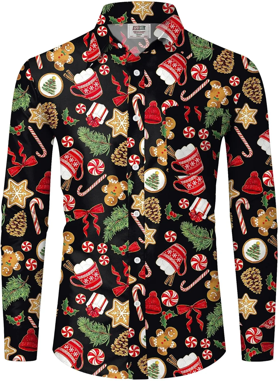 Arvilhill Men's Christmas Button Shirts Long Sleeve Ugly Xmas Shirts (S-3XL)