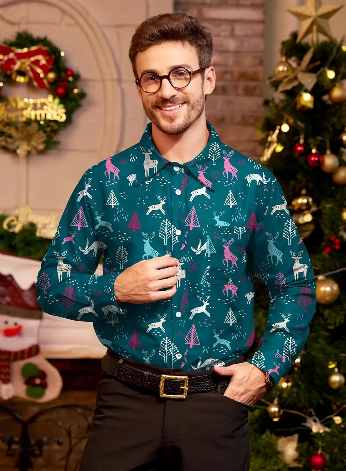 Arvilhill Men's Christmas Button Shirts Long Sleeve Ugly Xmas Shirts (S-3XL)