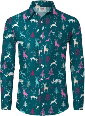 Arvilhill Men's Christmas Button Shirts Long Sleeve Ugly Xmas Shirts (S-3XL)