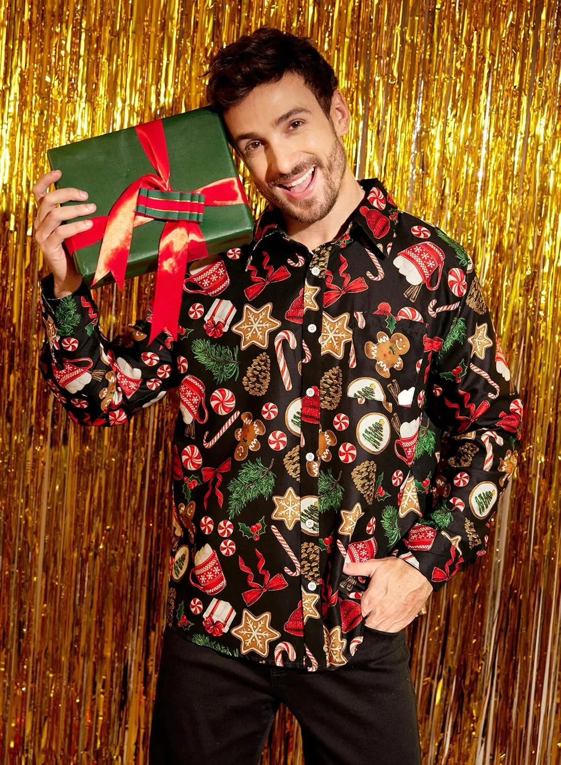 Arvilhill Men's Christmas Button Shirts Long Sleeve Ugly Xmas Shirts (S-3XL)