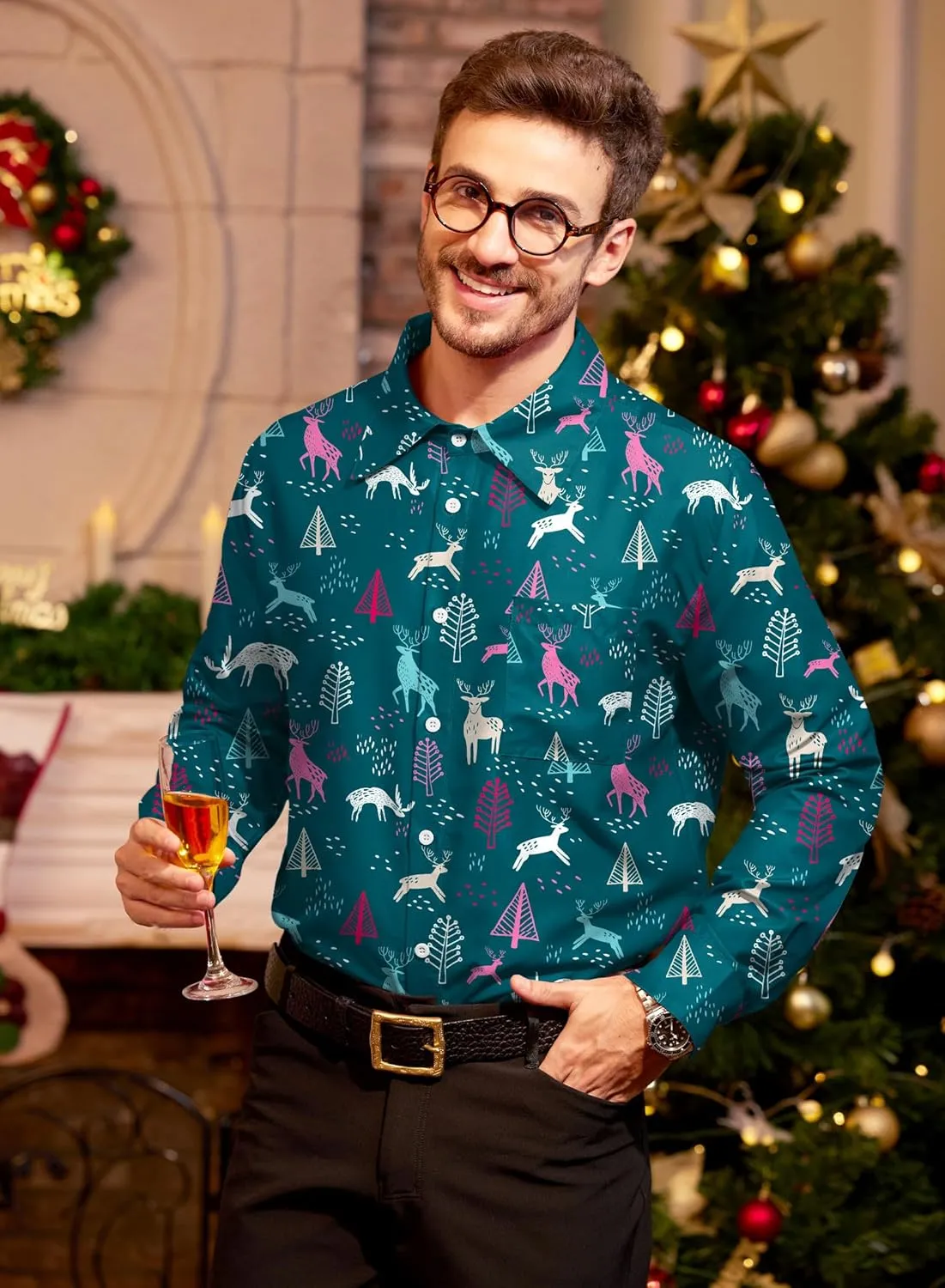 Arvilhill Men's Christmas Button Shirts Long Sleeve Ugly Xmas Shirts (S-3XL)