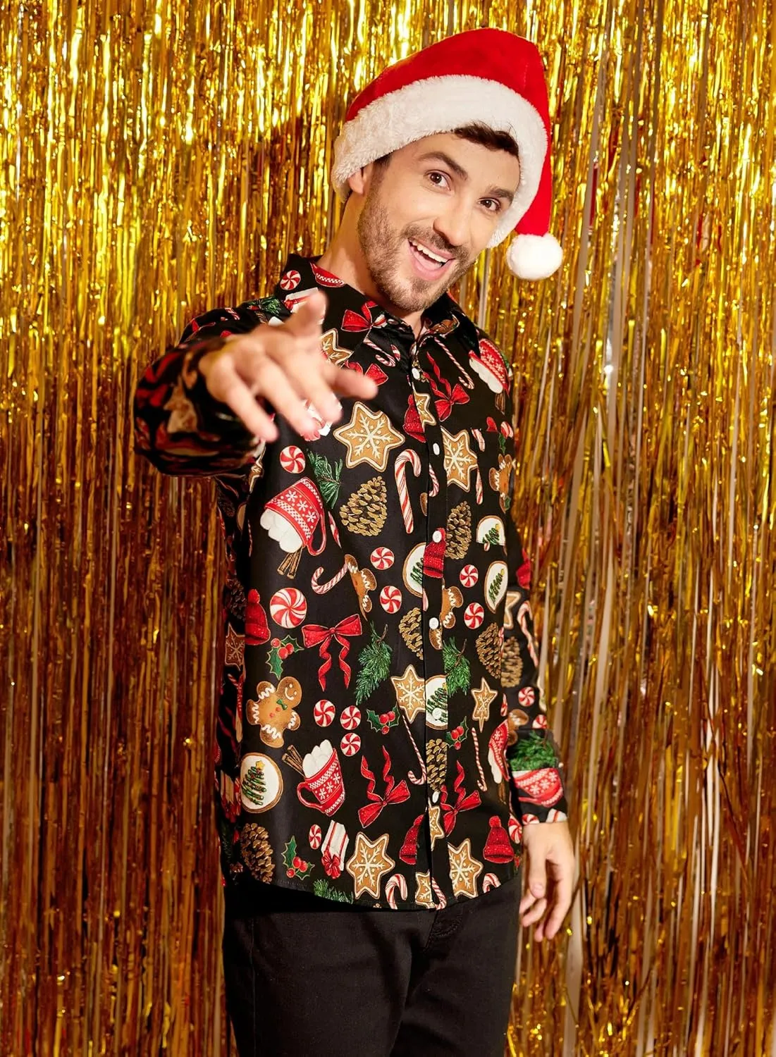 Arvilhill Men's Christmas Button Shirts Long Sleeve Ugly Xmas Shirts (S-3XL)