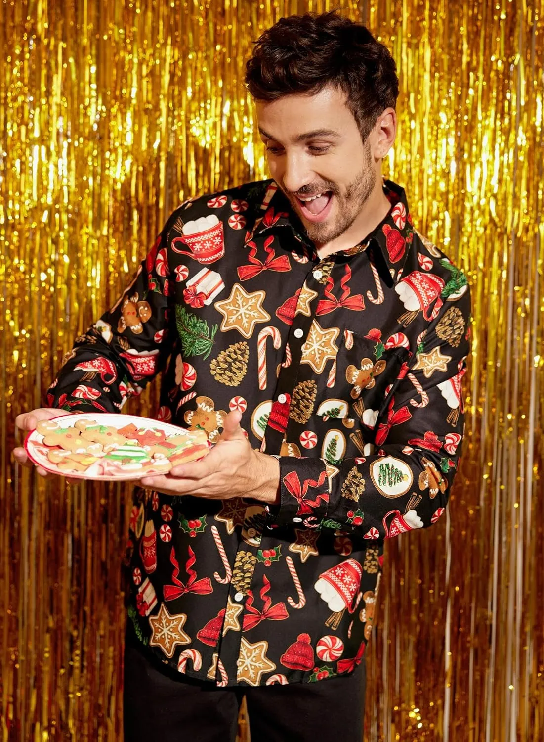 Arvilhill Men's Christmas Button Shirts Long Sleeve Ugly Xmas Shirts (S-3XL)