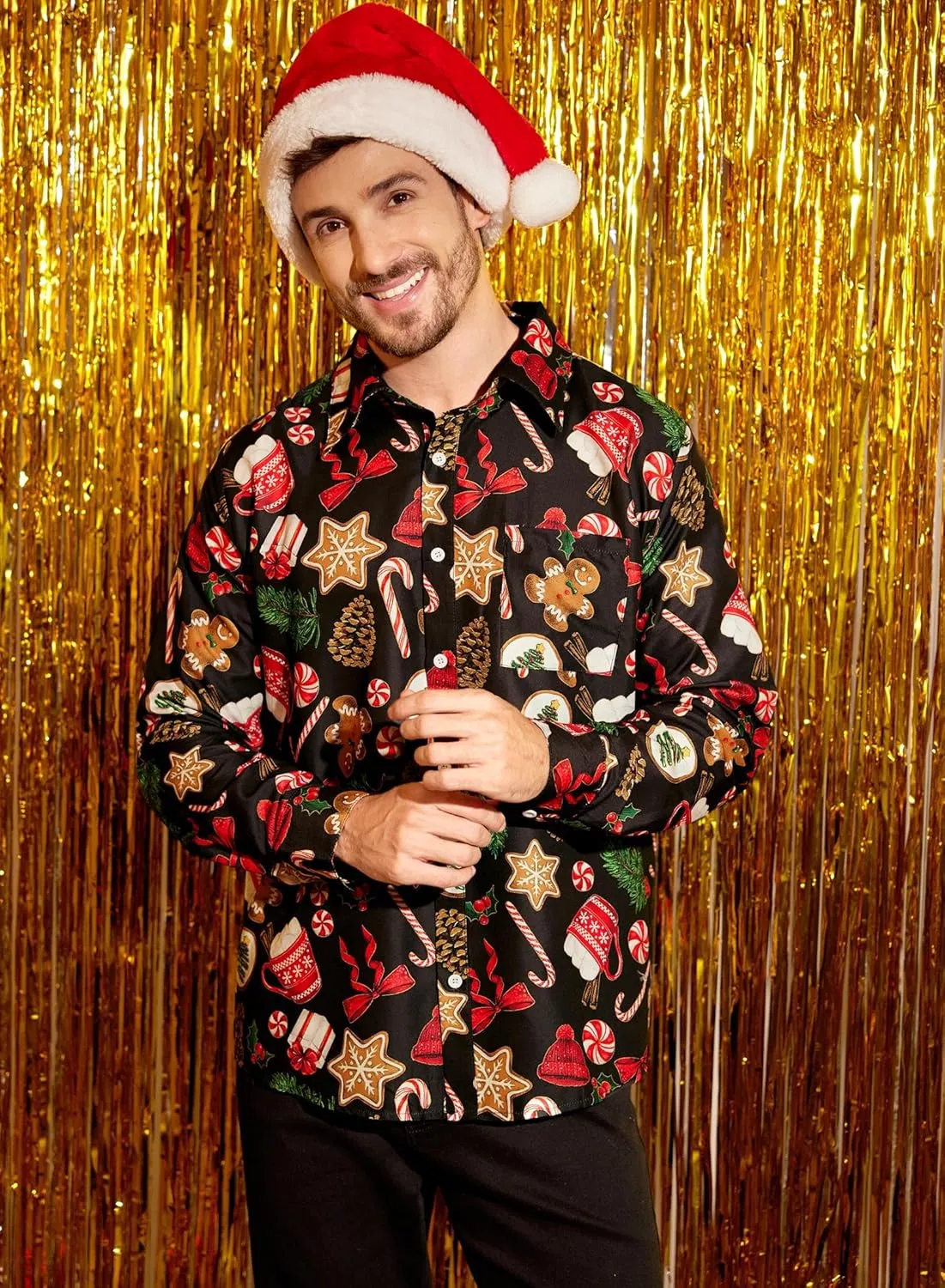 Arvilhill Men's Christmas Button Shirts Long Sleeve Ugly Xmas Shirts (S-3XL)