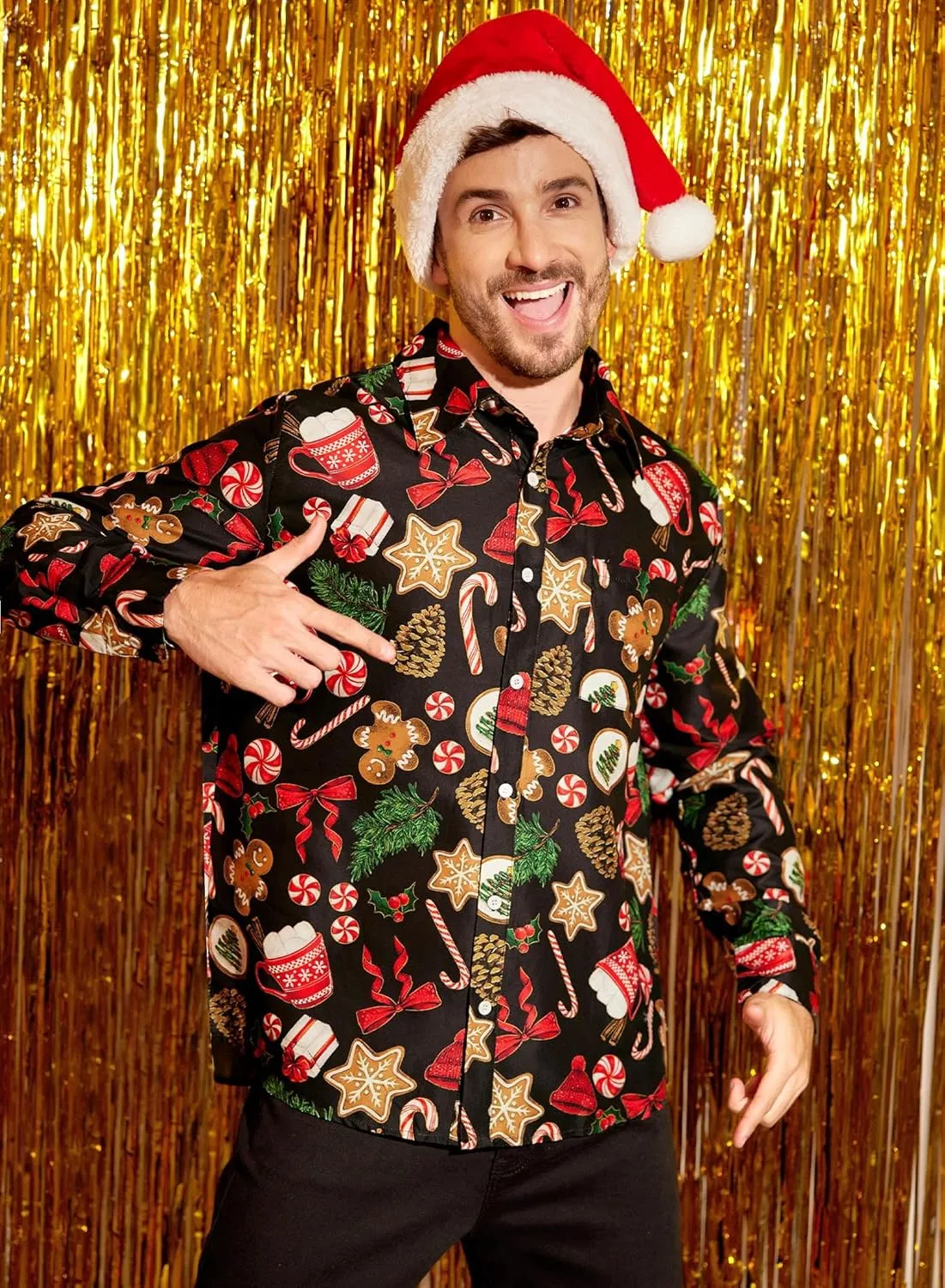 Arvilhill Men's Christmas Button Shirts Long Sleeve Ugly Xmas Shirts (S-3XL)