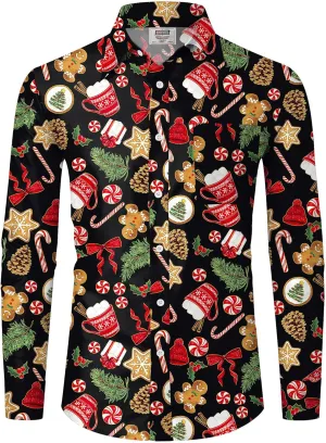Arvilhill Men's Christmas Button Shirts Long Sleeve Ugly Xmas Shirts (S-3XL)
