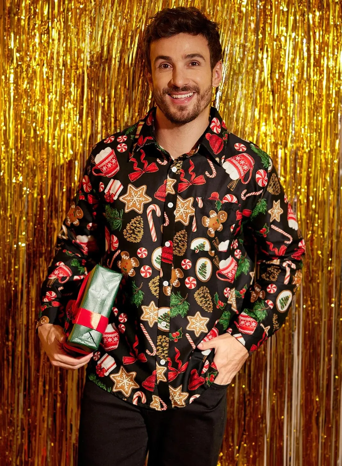 Arvilhill Men's Christmas Button Shirts Long Sleeve Ugly Xmas Shirts (S-3XL)