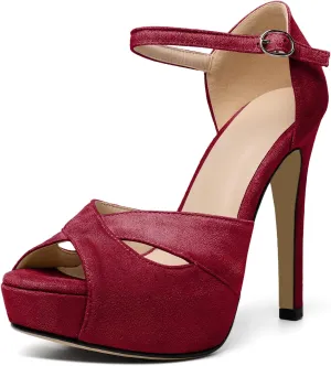 AUMOTED Women Peep Open Toe Platform Sandals Stiletto High Heels Ankle Strap Wedding Party Dress Shoes 4.7 Inches