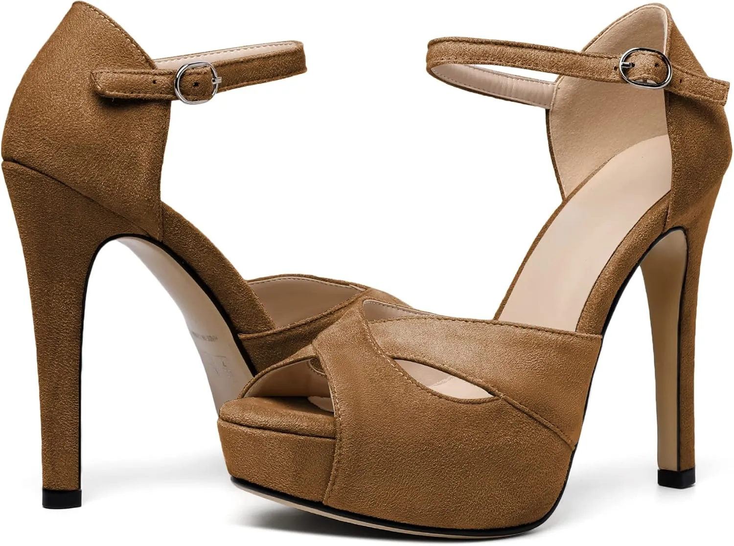 AUMOTED Women Peep Open Toe Platform Sandals Stiletto High Heels Ankle Strap Wedding Party Dress Shoes 4.7 Inches