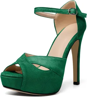 AUMOTED Women Peep Open Toe Platform Sandals Stiletto High Heels Ankle Strap Wedding Party Dress Shoes 4.7 Inches