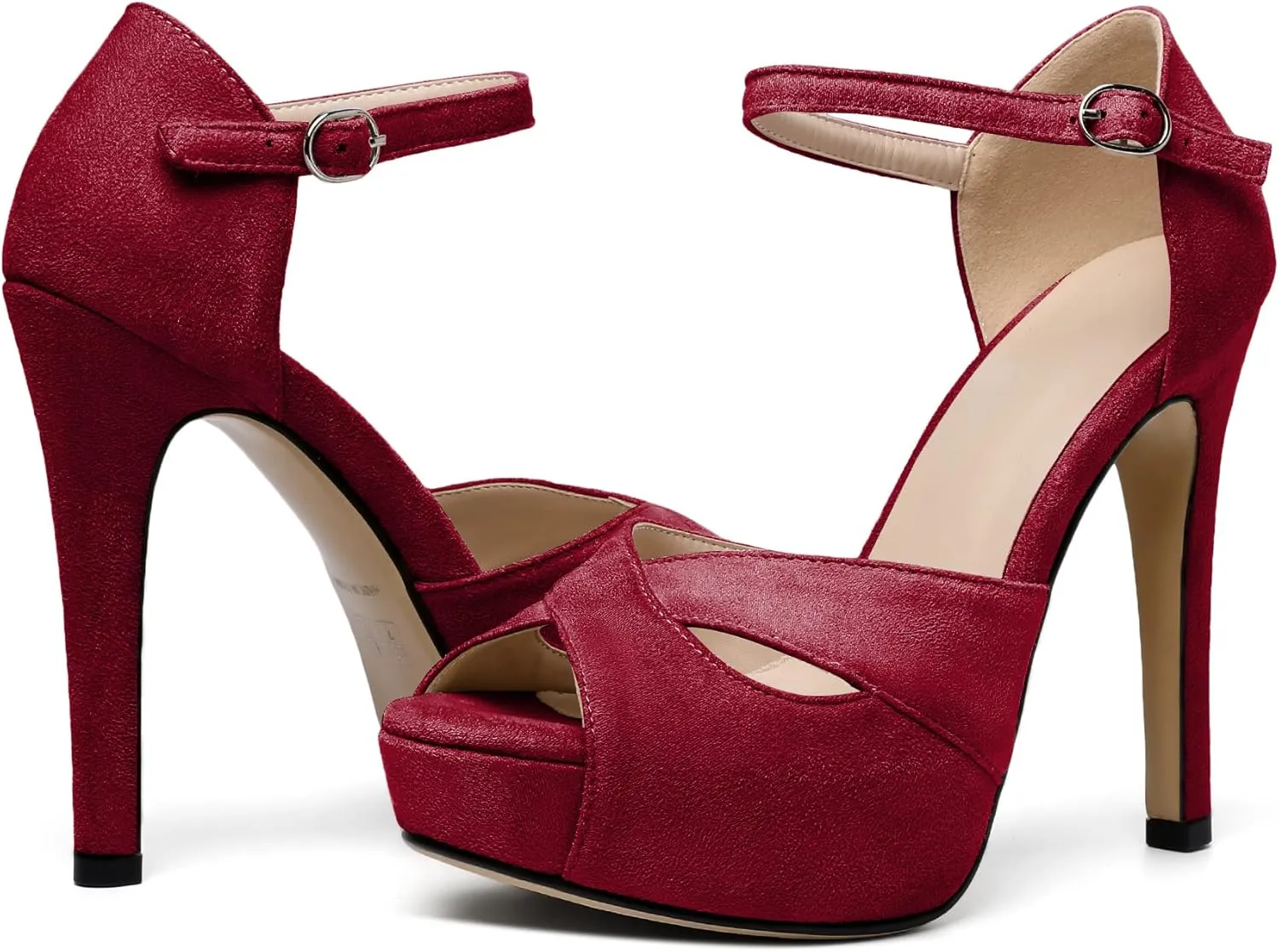 AUMOTED Women Peep Open Toe Platform Sandals Stiletto High Heels Ankle Strap Wedding Party Dress Shoes 4.7 Inches