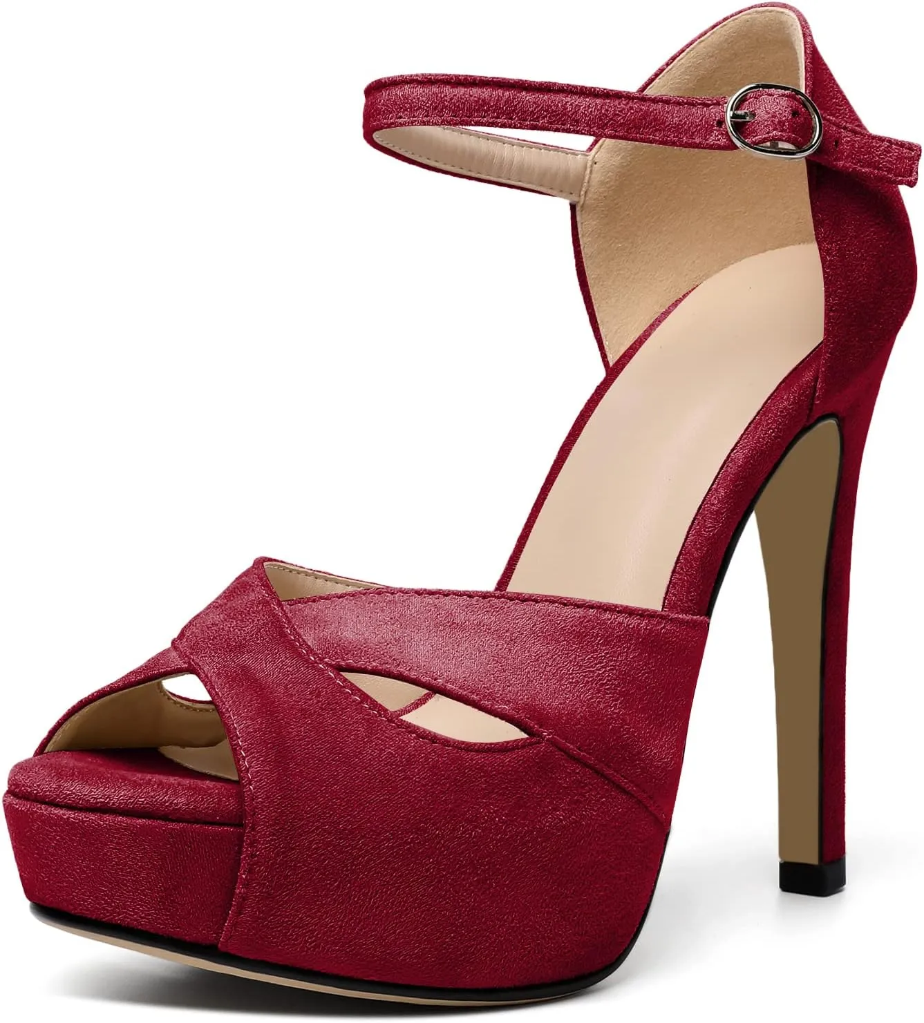 AUMOTED Women Peep Open Toe Platform Sandals Stiletto High Heels Ankle Strap Wedding Party Dress Shoes 4.7 Inches
