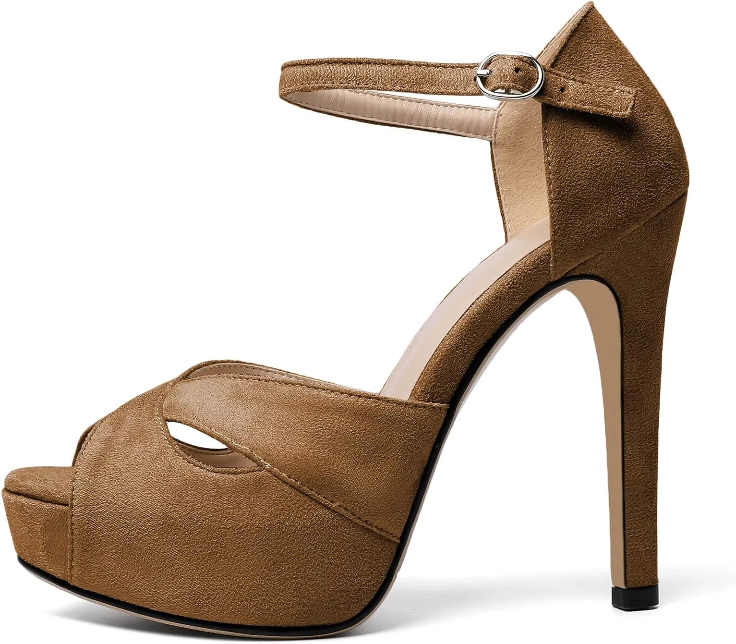 AUMOTED Women Peep Open Toe Platform Sandals Stiletto High Heels Ankle Strap Wedding Party Dress Shoes 4.7 Inches