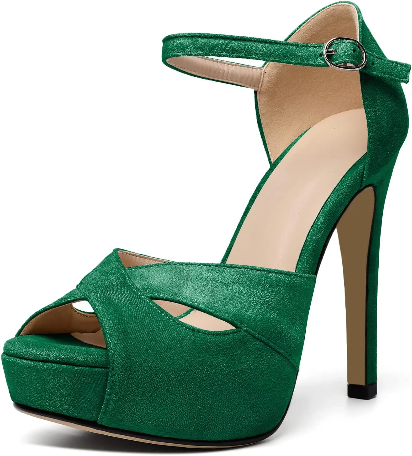 AUMOTED Women Peep Open Toe Platform Sandals Stiletto High Heels Ankle Strap Wedding Party Dress Shoes 4.7 Inches