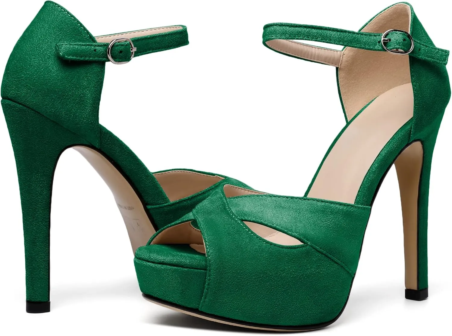 AUMOTED Women Peep Open Toe Platform Sandals Stiletto High Heels Ankle Strap Wedding Party Dress Shoes 4.7 Inches