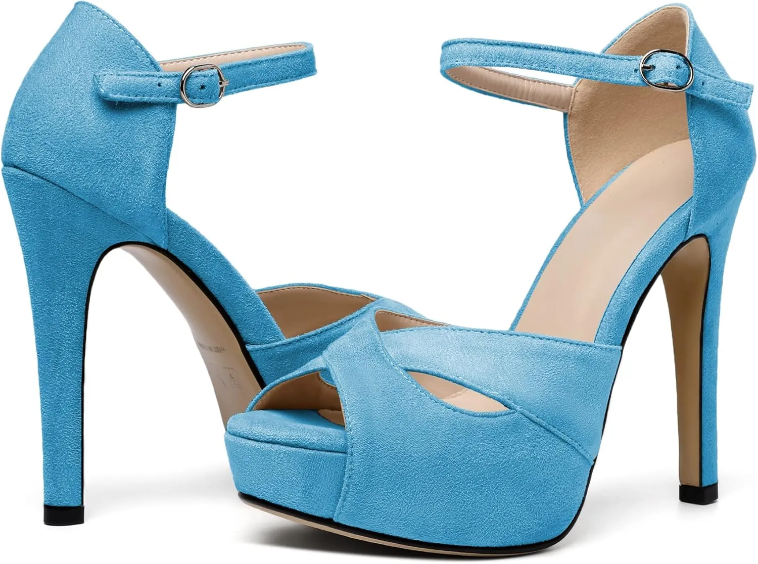 AUMOTED Women Peep Open Toe Platform Sandals Stiletto High Heels Ankle Strap Wedding Party Dress Shoes 4.7 Inches