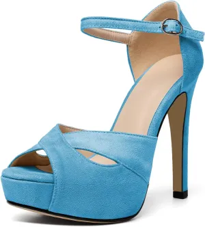 AUMOTED Women Peep Open Toe Platform Sandals Stiletto High Heels Ankle Strap Wedding Party Dress Shoes 4.7 Inches