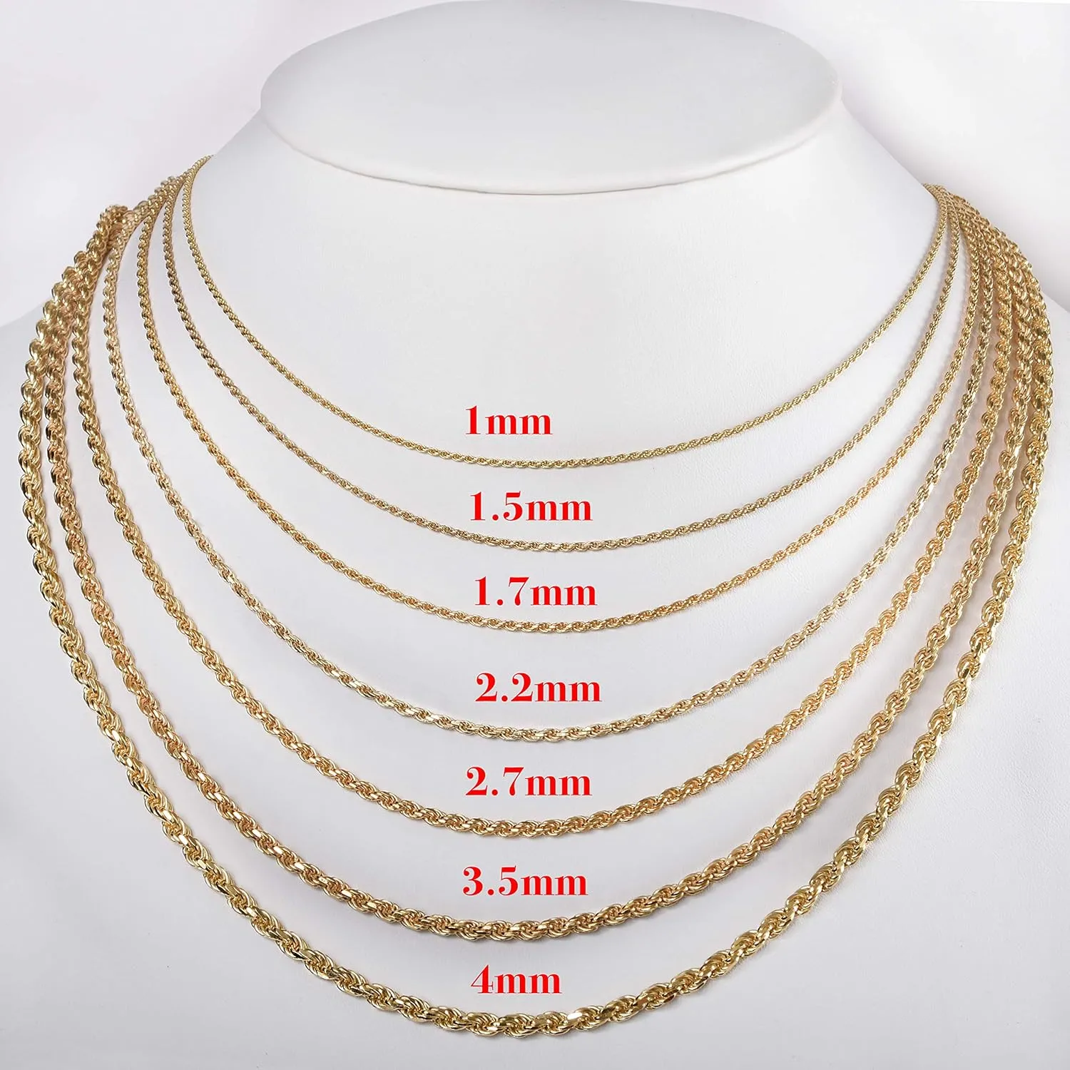 Authentic Gold-Plated Sterling Silver Rope Diamond-Cut Braided Twist Link .925 ITProLux Necklace Chains 1MM - 5MM, 16" - 30", Made in Italy, Men & Women
