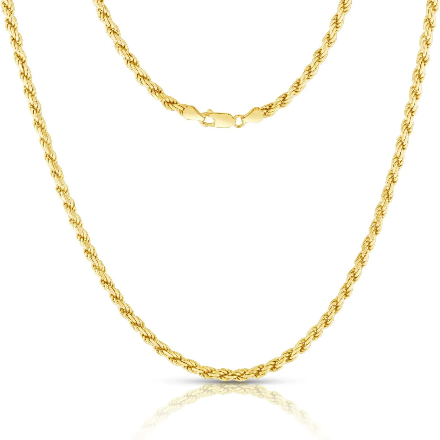 Authentic Gold-Plated Sterling Silver Rope Diamond-Cut Braided Twist Link .925 ITProLux Necklace Chains 1MM - 5MM, 16" - 30", Made in Italy, Men & Women