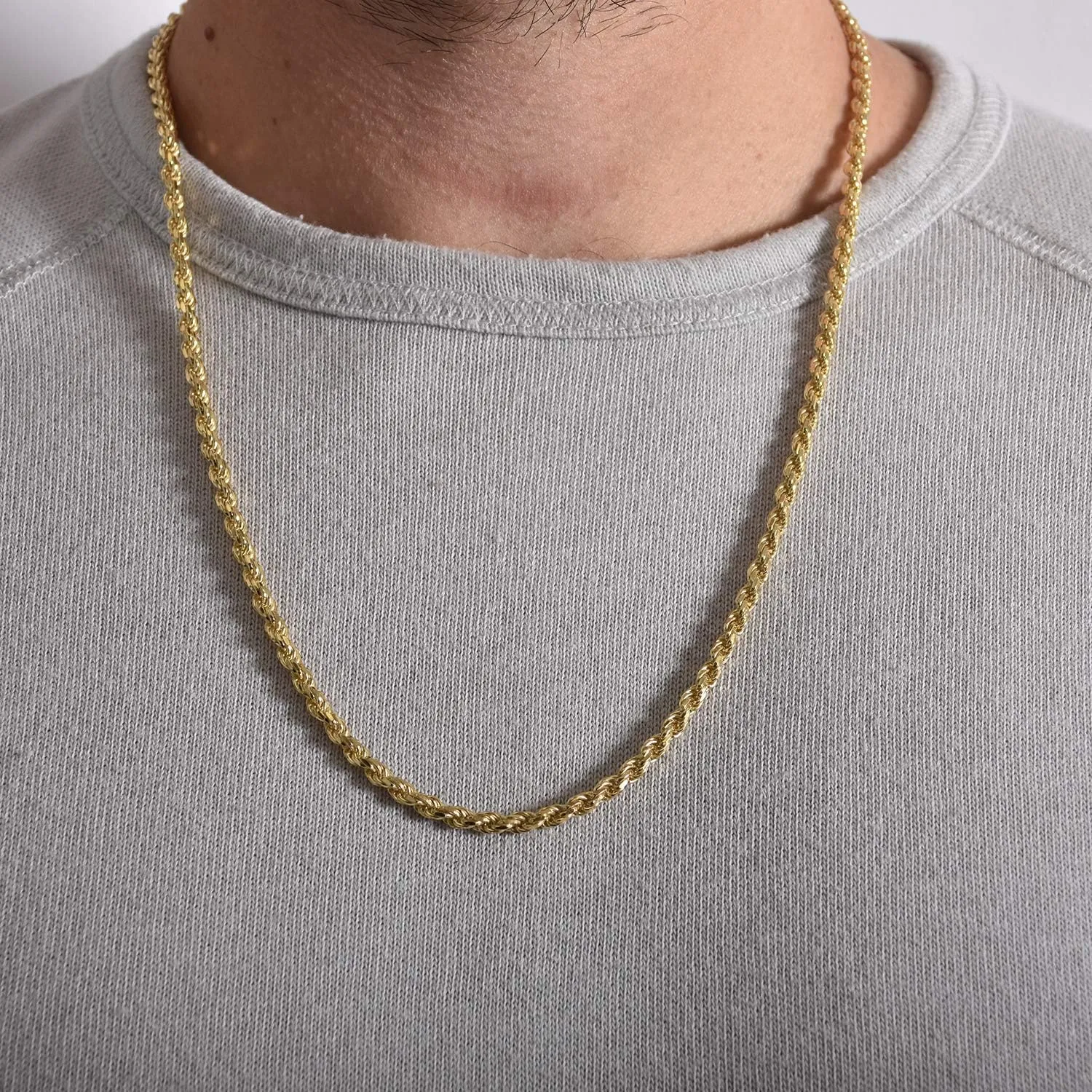 Authentic Gold-Plated Sterling Silver Rope Diamond-Cut Braided Twist Link .925 ITProLux Necklace Chains 1MM - 5MM, 16" - 30", Made in Italy, Men & Women