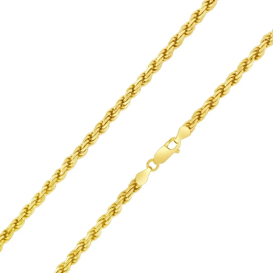 Authentic Gold-Plated Sterling Silver Rope Diamond-Cut Braided Twist Link .925 ITProLux Necklace Chains 1MM - 5MM, 16" - 30", Made in Italy, Men & Women