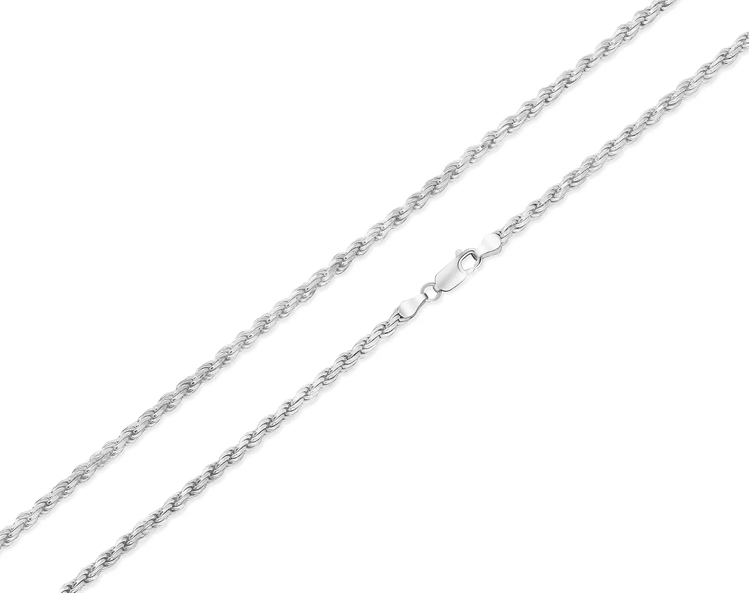 Authentic Solid Sterling Silver Rope Diamond-Cut Braided Twist Link .925 ITProLux Necklace Chains 1MM - 5MM, 16" - 30", Made In Italy, Men & Women