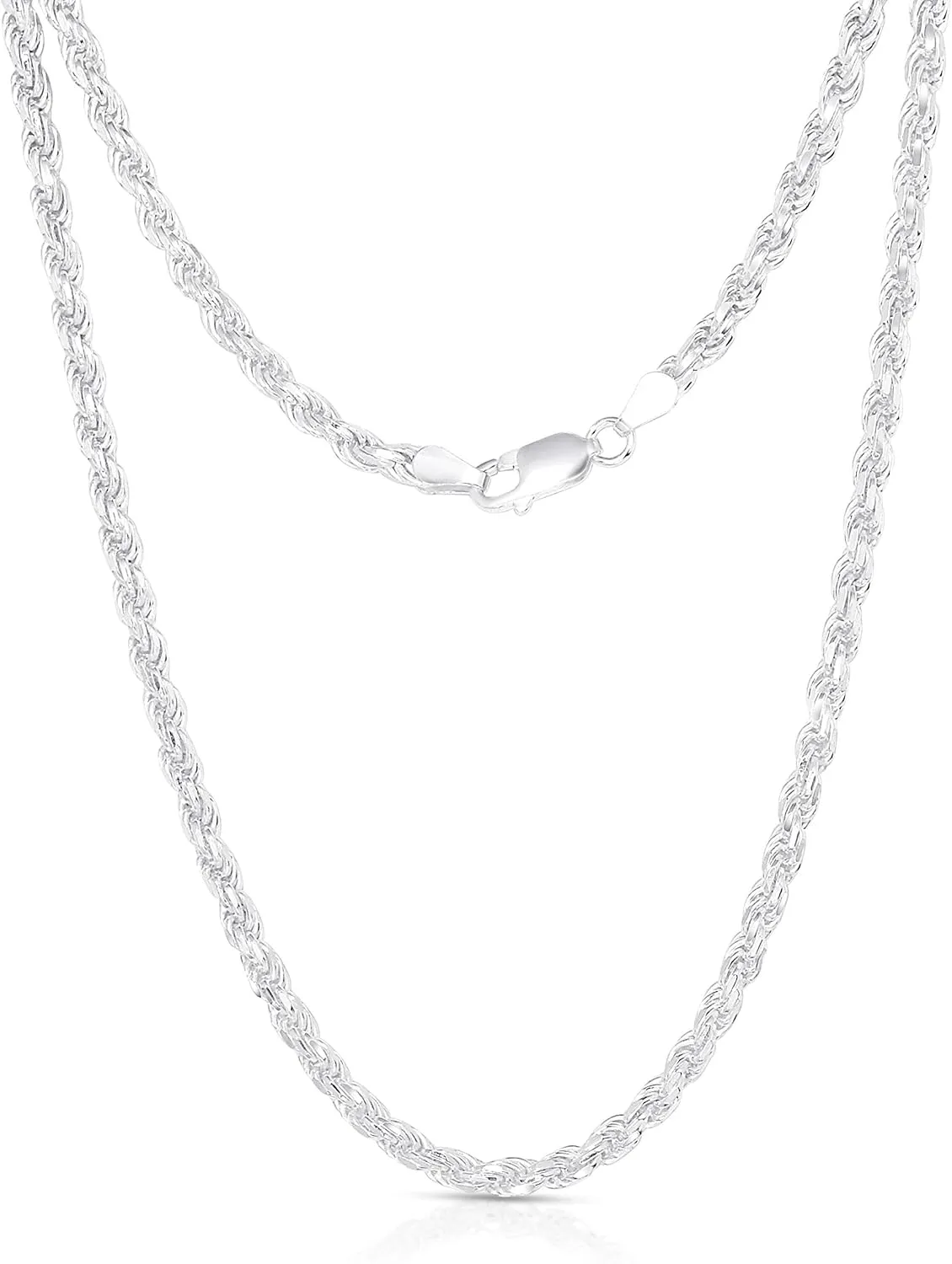 Authentic Solid Sterling Silver Rope Diamond-Cut Braided Twist Link .925 ITProLux Necklace Chains 1MM - 5MM, 16" - 30", Made In Italy, Men & Women