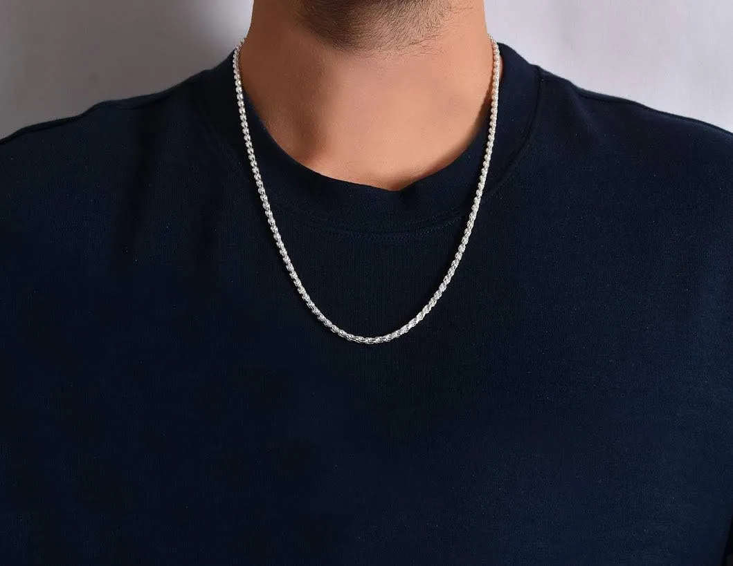 Authentic Solid Sterling Silver Rope Diamond-Cut Braided Twist Link .925 ITProLux Necklace Chains 1MM - 5MM, 16" - 30", Made In Italy, Men & Women