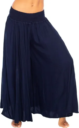 Back From Bali Womens Boho Wide Leg Palazzo Pants Smocked Waist Harem Lounge Loose Summer Beach Pants