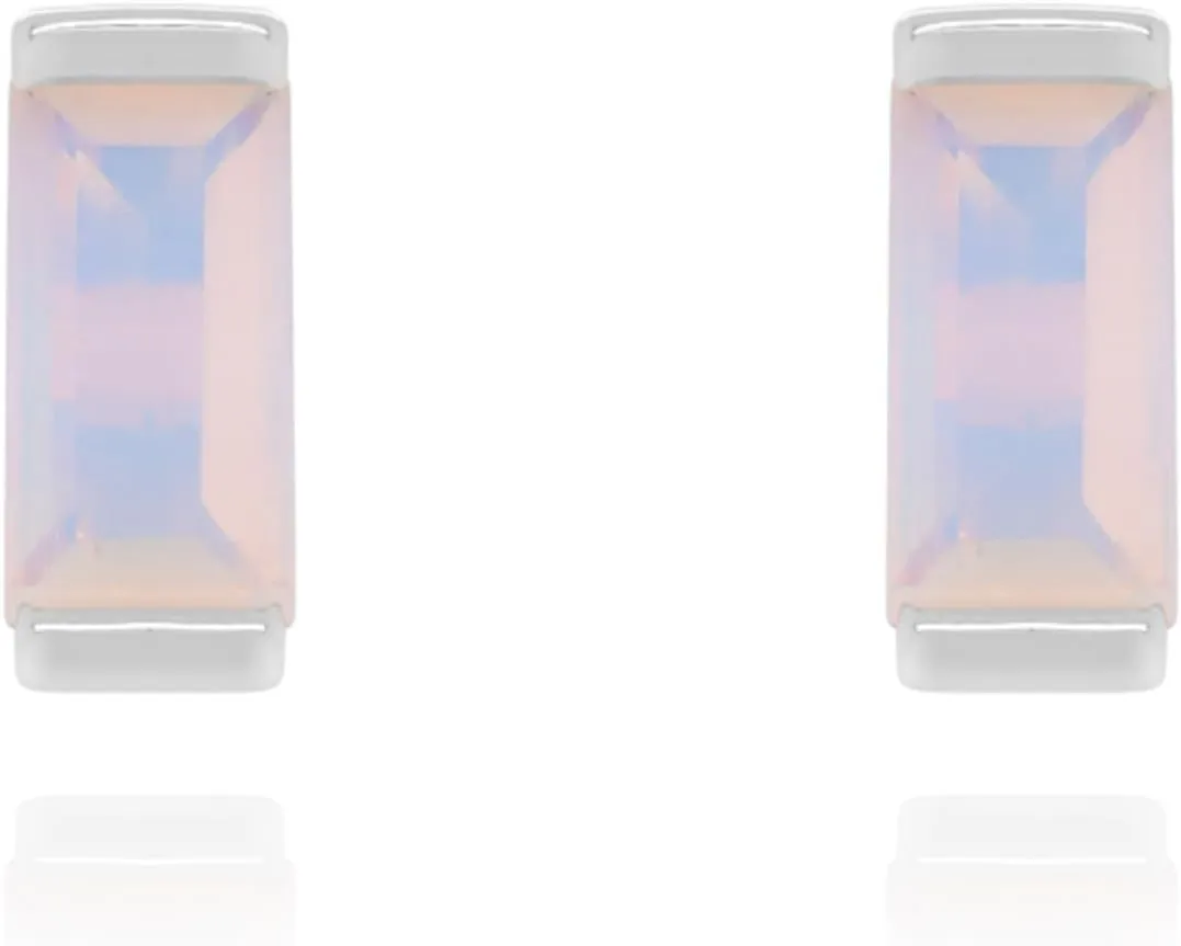 Baguette Moonstone 14k Flat Back Earring, Rectangular Baguette (0.34ct) Stud, Minimalist Earrings, Birthstone Jewelry, Art Deco Earring, Gift For Women