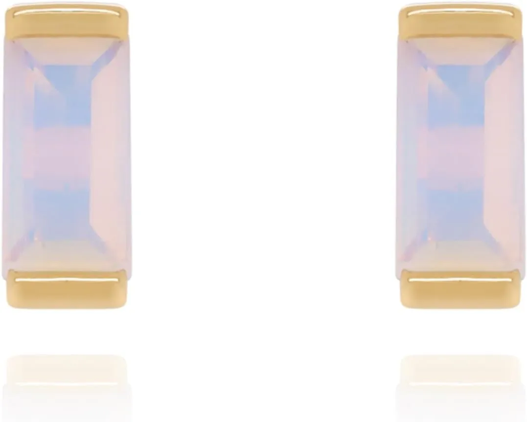 Baguette Moonstone 14k Flat Back Earring, Rectangular Baguette (0.34ct) Stud, Minimalist Earrings, Birthstone Jewelry, Art Deco Earring, Gift For Women